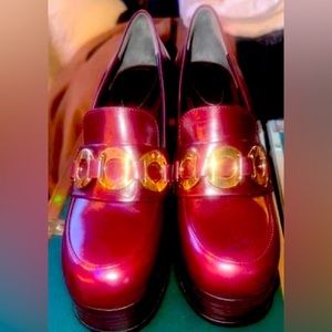 See by Chlöe, Brand New, Burgundy, black heel loafers.